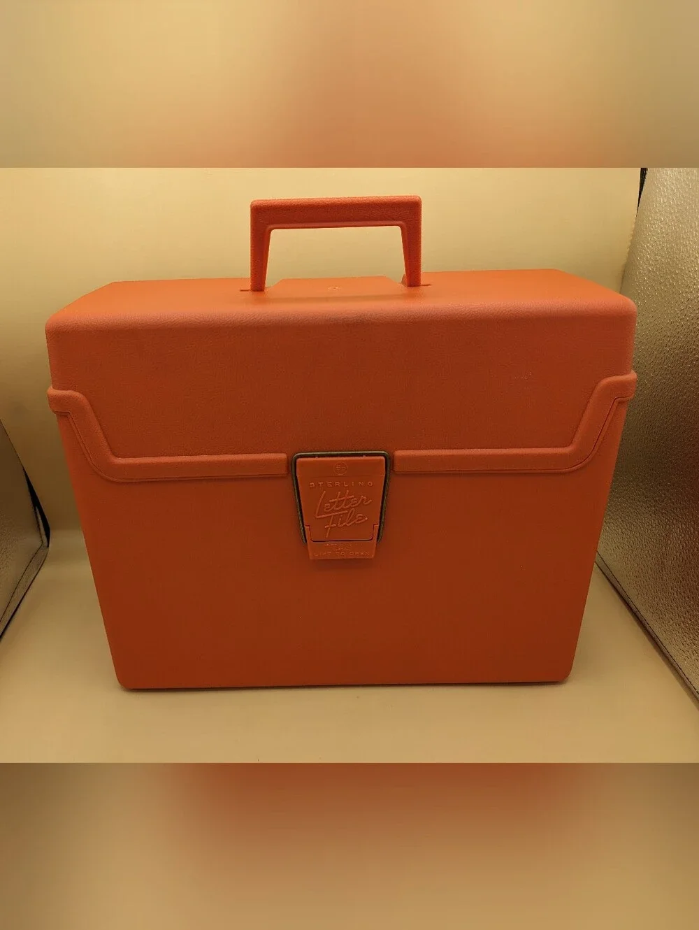 Vintage Sterling Letter File Orange Plastic Storage Box Mid Century Organizer